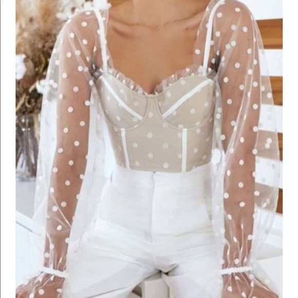SHEIN Tops - Sheer Long Sleeve Polka Dot Crop Top